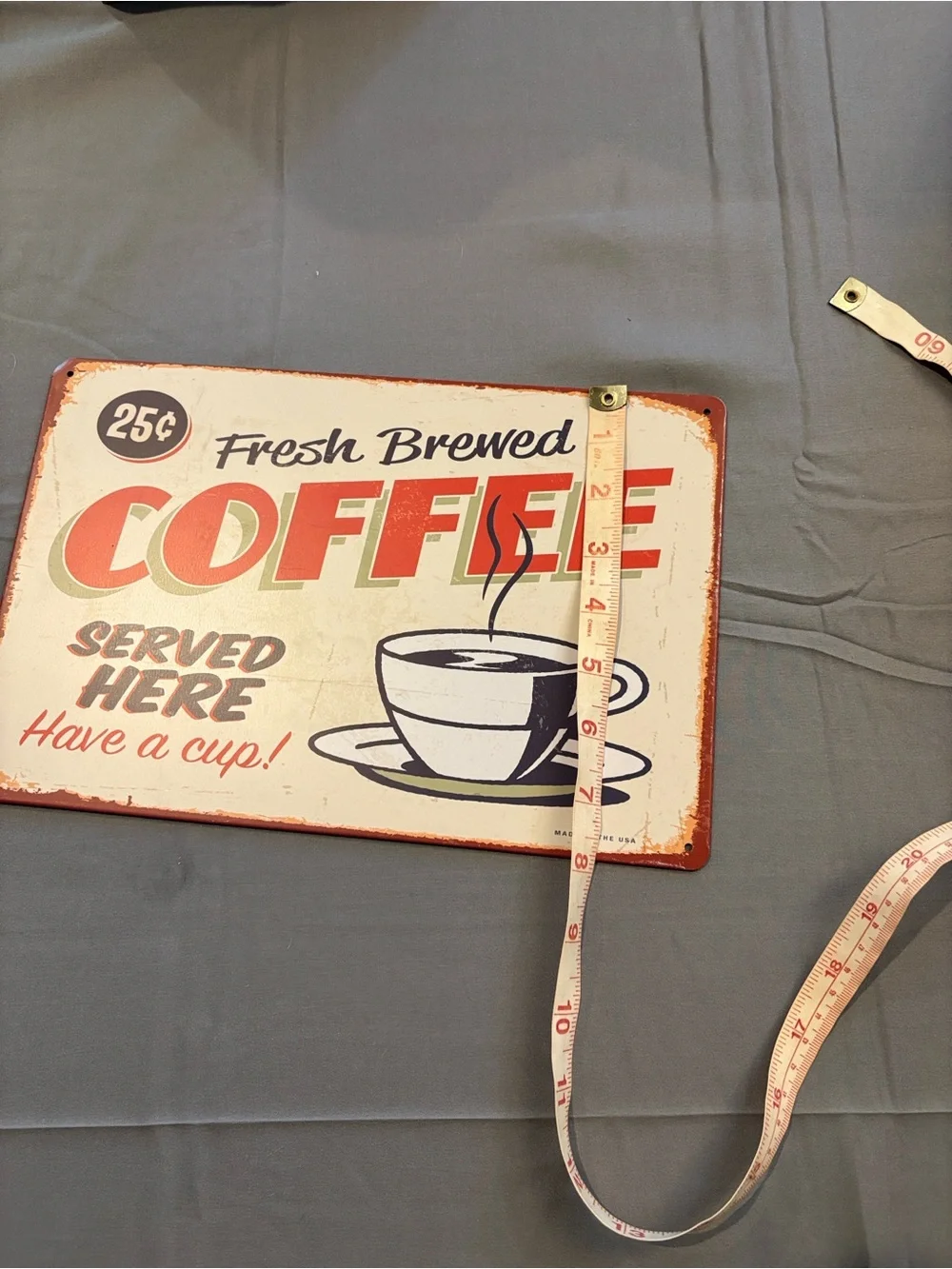 Metal Vintage Style Fresh Brewed Coffee Wall Sign - Cream and Red